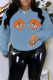 Gray Blue Street Daily Print Patchwork O Neck Tops
