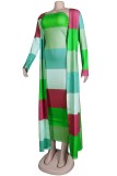 Green Casual Striped Patchwork Long Sleeve Two Pieces