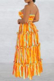 Green Sexy Casual Striped Print Backless Strapless Sleeveless Two Pieces