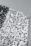 Black And White Casual Print Patchwork Backless Strapless Regular Jumpsuits