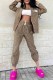 Brownness Casual Letter Embroidered Zipper Collar Long Sleeve Two Pieces