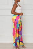 Colour Casual Print Patchwork High Waist Straight Full Print Bottoms