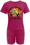 Red Casual Street Skull Head Letter Patchwork Printing O Neck Short Sleeve Two Pieces