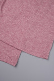 Pink Casual Solid Basic O Neck Short Sleeve Two Pieces