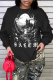 Black Street Party Print Skull Patchwork O Neck Tops