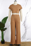 Pink Casual Solid Basic O Neck Short Sleeve Two Pieces