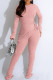 Pink Casual Solid Frenulum O Neck Long Sleeve Two Pieces