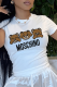 White Casual Cute Print Patchwork O Neck T-Shirts