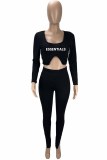 Pink Casual Street Print Letter U Neck Long Sleeve Two Pieces