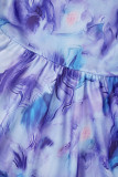 Blue Casual Print Fold V Neck Sleeveless Dress Dresses