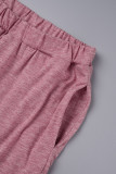 Pink Casual Solid Basic O Neck Short Sleeve Two Pieces