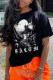 Black Party Vintage Print Skull Patchwork O Neck T-Shirts