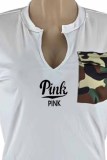 Red Casual Print Letter V Neck Short Sleeve Two Pieces