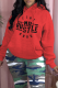 Red Casual Street Print Draw String Hooded Collar Tops