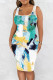 White Blue Casual Print Basic U Neck Vest Dress Dresses