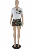 Red Casual Print Letter V Neck Short Sleeve Two Pieces