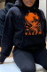 Black Street Party Print Draw String Skull Hooded Collar Tops