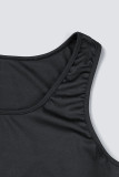 Black Casual Solid Basic U Neck Plus Size Three Piece Set