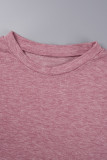 Pink Casual Solid Basic O Neck Short Sleeve Two Pieces