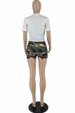 Red Casual Print Letter V Neck Short Sleeve Two Pieces