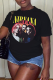 Black Street Vintage Print Patchwork Letter O Neck T-Shirts