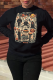 Black Daily Party Print Skull Patchwork O Neck Tops