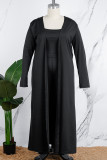 Black Casual Solid Basic U Neck Plus Size Three Piece Set