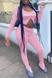 Pink Casual Street Print Letter U Neck Long Sleeve Two Pieces