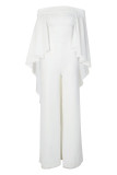 White Casual Daily Elegant Simplicity Solid Color Off the Shoulder Regular Jumpsuits