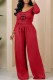 Red Casual Print Letter U Neck Long Sleeve Two Pieces