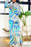 Red Vintage Print Patchwork V Neck Straight Jumpsuits