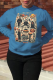 Gray Blue Daily Party Print Skull Patchwork O Neck Tops