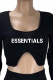 Pink Casual Street Print Letter U Neck Long Sleeve Two Pieces