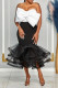 Black Sexy Party Elegant Formal Patchwork Flounce Asymmetrical Strapless Sleeveless Two Pieces