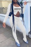 Pink Casual Street Print Letter U Neck Long Sleeve Two Pieces