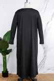 Black Casual Solid Basic U Neck Plus Size Three Piece Set