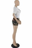 Red Casual Print Letter V Neck Short Sleeve Two Pieces