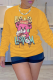 Yellow Casual Cute Print Patchwork O Neck Tops