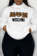 White Daily Cute Print Draw String Hooded Collar Tops