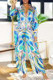 Red Vintage Print Patchwork V Neck Straight Jumpsuits