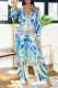 Blue Vintage Print Patchwork V Neck Straight Jumpsuits