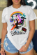 White Casual Street Print Patchwork O Neck T-Shirts