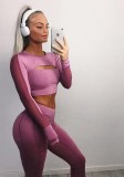 Yellow Active Long Sleeve Two Piece Clothes