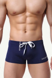 Navy Blue Casual Letter Patchwork Draw String Board Shorts