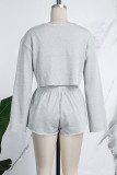 Grey Casual Sportswear Letter Patchwork O Neck Long Sleeve Two Pieces(Three Pieces)