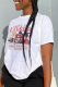 White Daily Vintage Print Patchwork O Neck T-Shirts