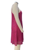 Fuchsia Sexy Patchwork Sequins Backless Halter Sleeveless Dress Dresses