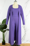 Purple Casual Patchwork Square Collar Plus Size Two Pieces(Three Pieces)
