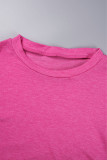 Pink Casual Solid Basic O Neck Short Sleeve Two Pieces