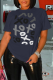 Navy Blue Casual Daily Print Patchwork O Neck T-Shirts
